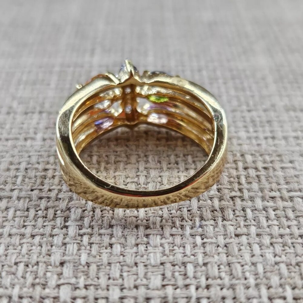 Mix Color Stone Crystal Rhinestone Ring Gold Tone Fashion Jewelry name Engrave - Picture 12 of 13